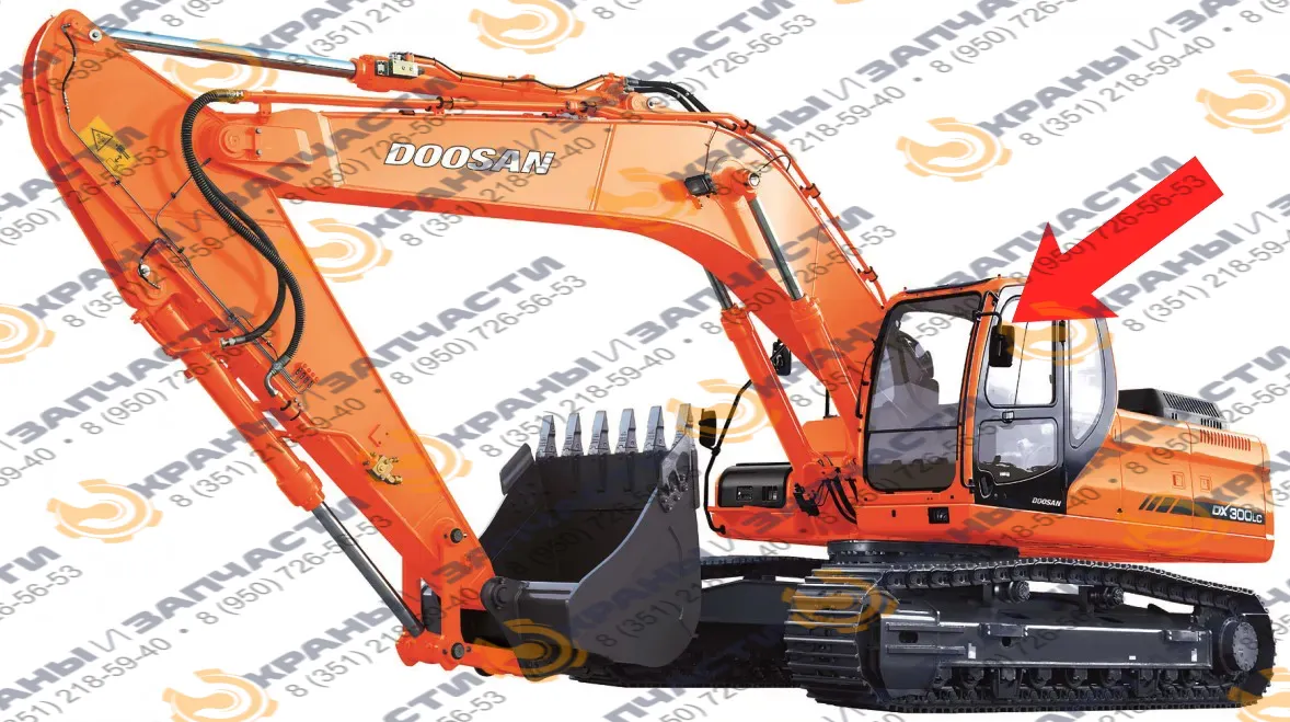 Стекло дверное верхняя левая форточка ближе к лобовому стеклу (закаленное) 903-00070B для экскаватора Doosan DX300LCA