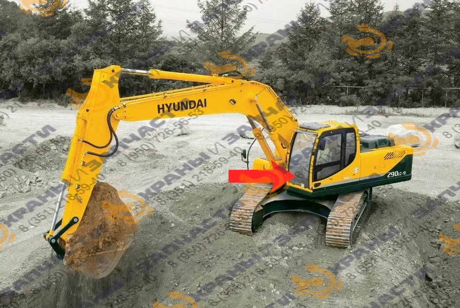 Стекло лобовое нижнее (закаленное) 71Q6-02710 для экскаватора Нуundai Robeх 210lc-9, 260lc-9, 290lc-9, 300lc-9, 330lc-9, 450lc-9, 480lc-9