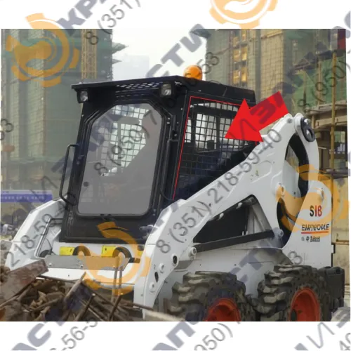 Стекло боковое левое с вырезом под форточку мини-погрузчика Bobcat Earthforce S18, S16 (сталинит)