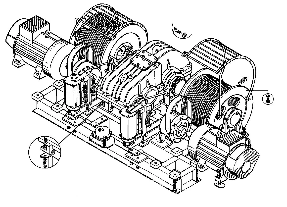 Грузовая лебедка 23-06000 железнодорожного крана КДЭ-163, КДЭ-253, КЖДЭ-16, КЖДЭ-25, КЖ-461, КЖ-561, КЖ-661, КЖС-16, КЖ-462, КЖ-562, КЖ-662